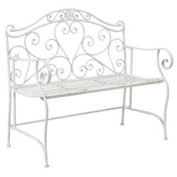 Charles Bentley Heart-shaped 2-Seater Metal Bench – Distressed White